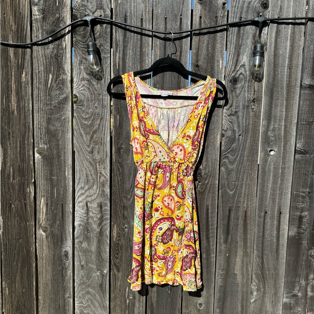 CLEARANCE 3/$15 Sylvie Mado Mustard Yellow Paisley dress faux wrap top dress M
